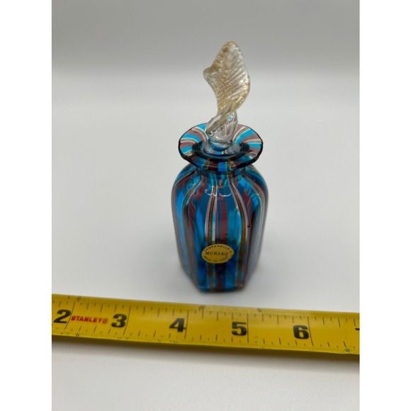 Italian Murano Glass Blue Stripe Perfume Bottle Stopper by Campanella 4.5" - Picture 7 of 7
